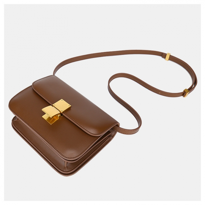 Designer weibliche braune glatte Leder kleine Umhängetasche quadratische Tasche 