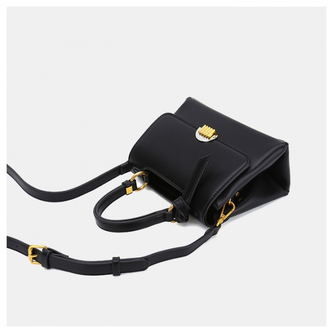 Guangzhou OEM Pu Leder Schlinge schwarze Farbe elegante Schloss Handtasche für Damen 