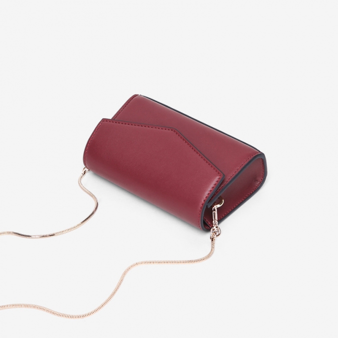 einfaches Design kastanienbraun pu Leder Flap Bag Geldbörse mit Kette 