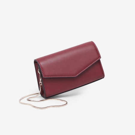 einfaches Design kastanienbraun pu Leder Flap Bag Geldbörse mit Kette