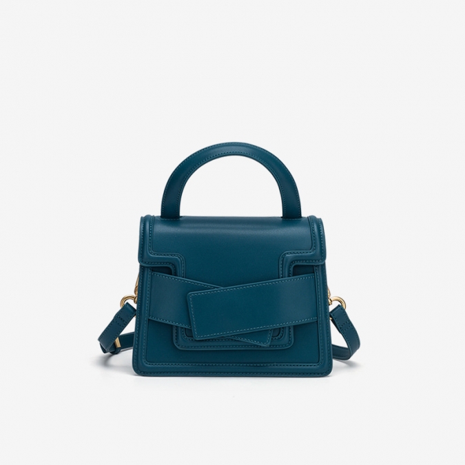 dunkelblaue, schlichte Pu-Leder-Handtasche mit Schultergriff und Handtasche 